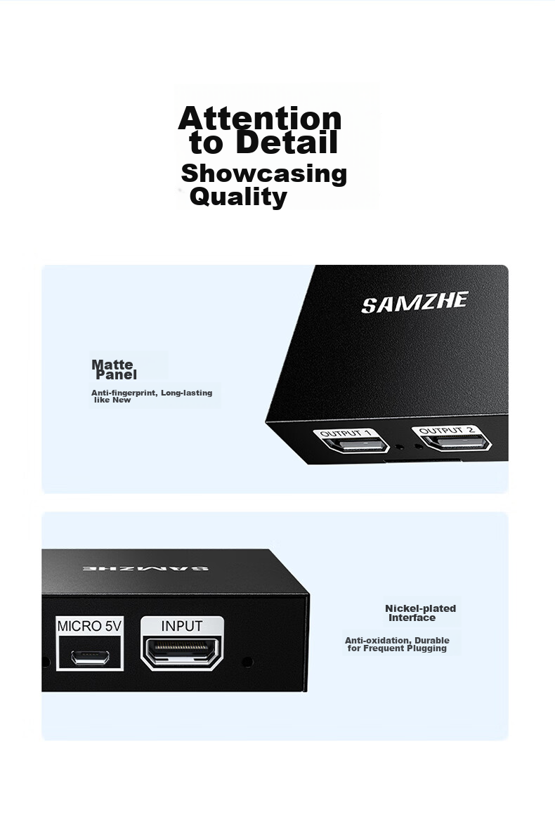 HDMI-разветвитель SAMZHE FP23, 1 вход 2 выхода, 4K HD, двойной экран, для ноутбука, телевизора, монитора, проектора