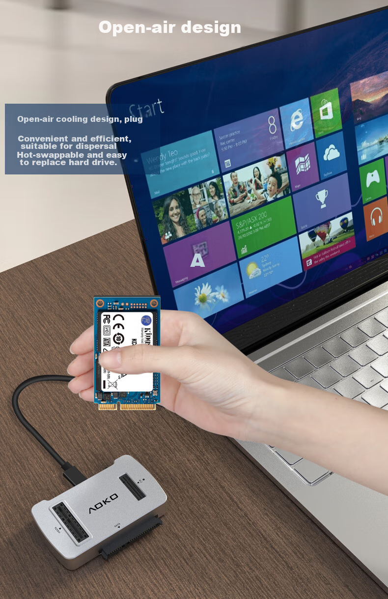 AOKO AM10SL - док-станция для SSD M.2/SATA/NVMe, mSATA, 2.5/3.5" SATA, USB Type-C, алюминий, серебристый