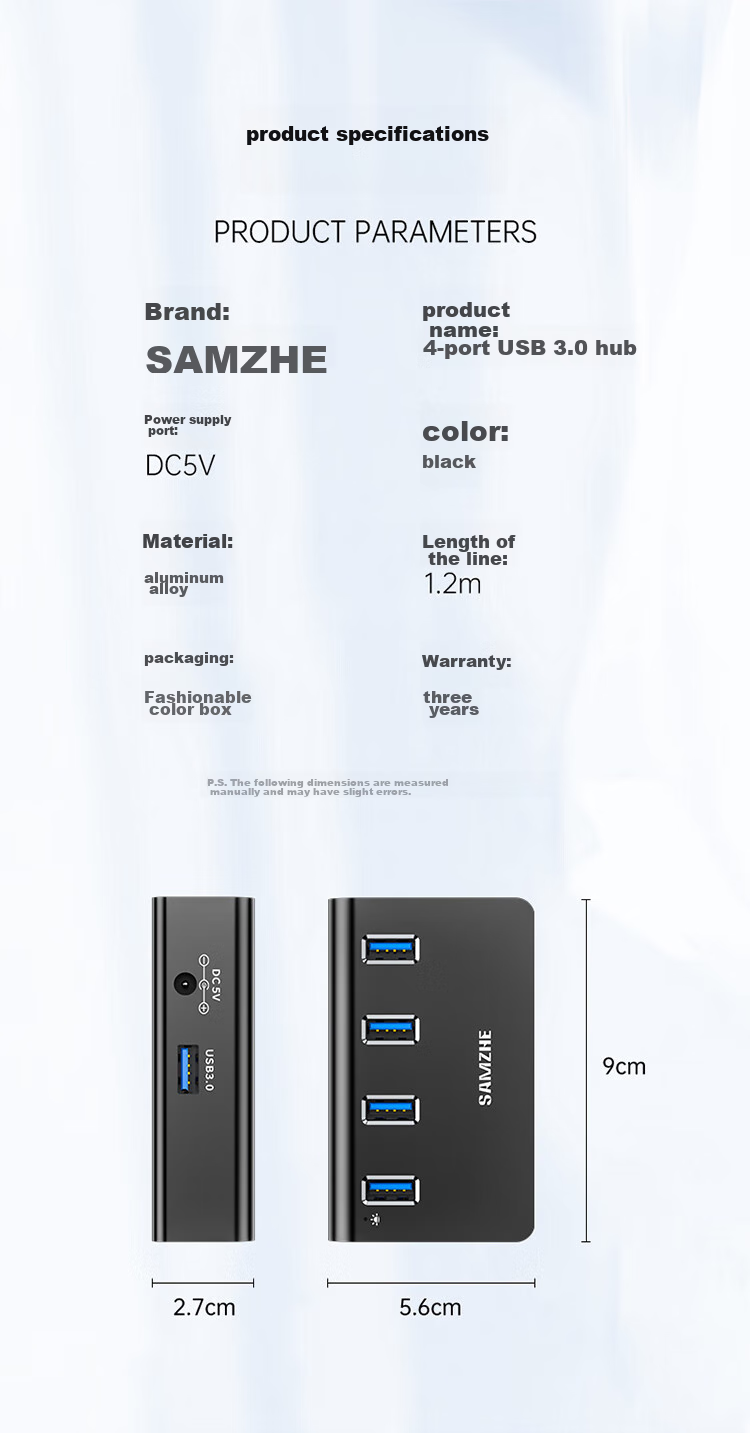 USB-концентратор SAMZHE JXQ-H04, 4 порта USB 3.0, алюминиевый сплав, высокоскоростной