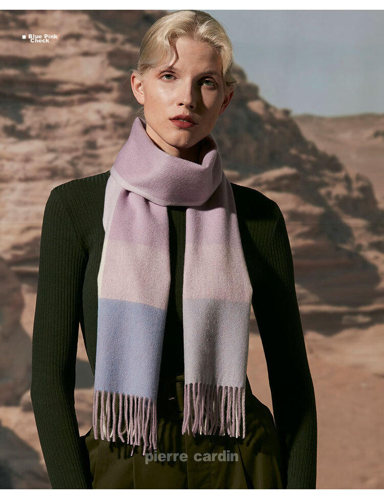 Шарф Pierre Cardin 100% Кашемир Женский Зимний Теплый Шарф с Клетчатым Узором, Подарочный Набор