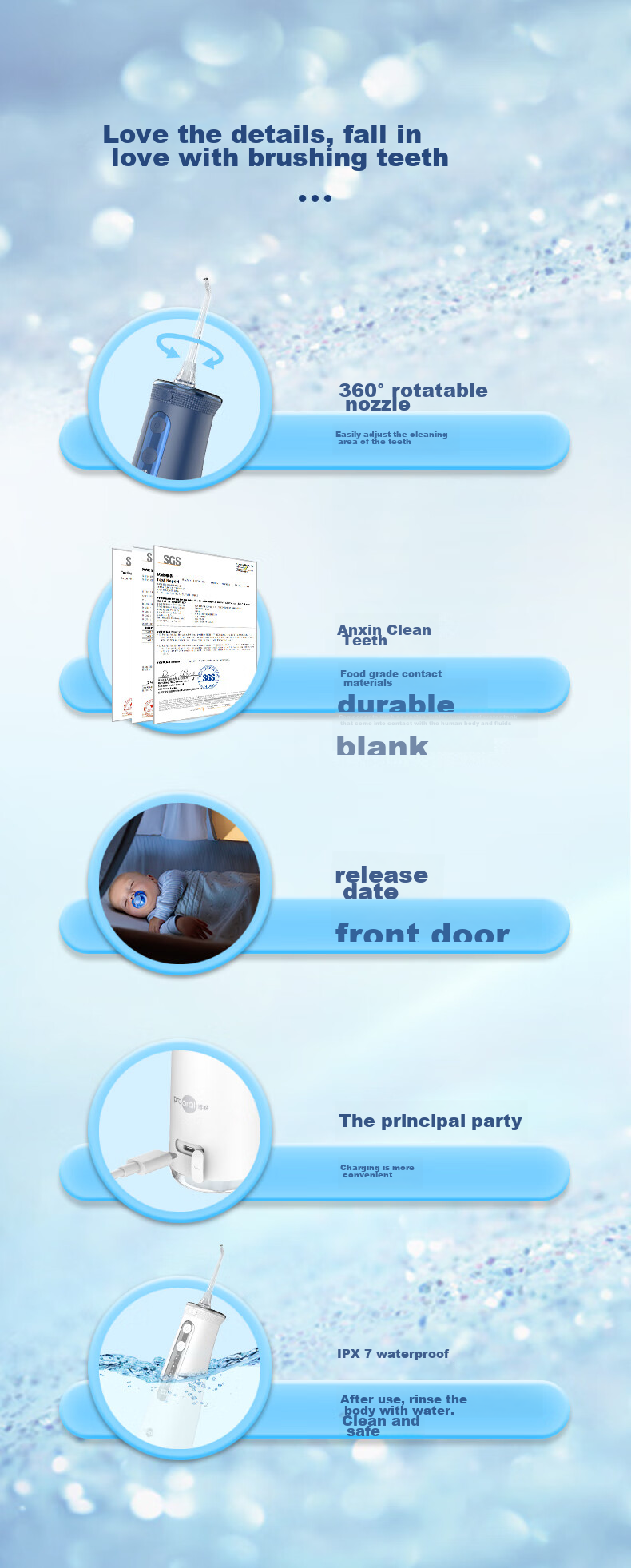 Ирригатор Prooral 5025Plus, портативный, с цифровым дисплеем, синий, 270 мл