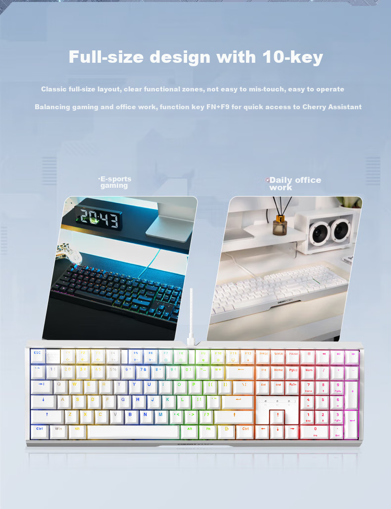 CHERRY MX3.1 Проводная механическая клавиатура, 108 клавиш, RGB подсветка, алюминиевый корпус, переключатели Cherry MX Red, черный