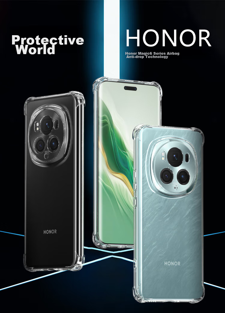 Чехол ESCAPE для Honor Magic6 Pro, противоударный, прозрачный, с TPU подушками безопасности, с магнитным кольцом, полупрозрачный белый