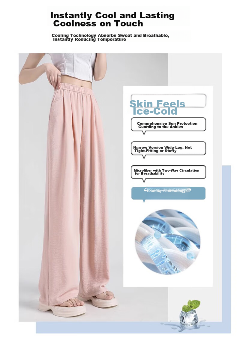 Женские брюки LangSha Ice Silk Wide-Leg Pants, летние, легкие, защищающие от солнца, с высокой талией, драпирующиеся, ленивого стиля, прямые, повседневные женские брюки