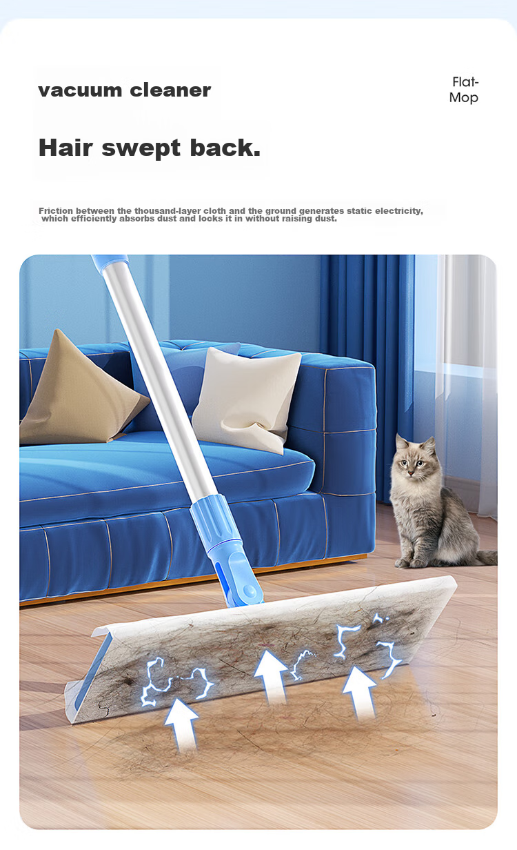 Швабра MARYYA electrostatic dust mop, 35см, алюминиевый сплав, плоская тряпка, влажные и сухие салфетки, 4 упаковки