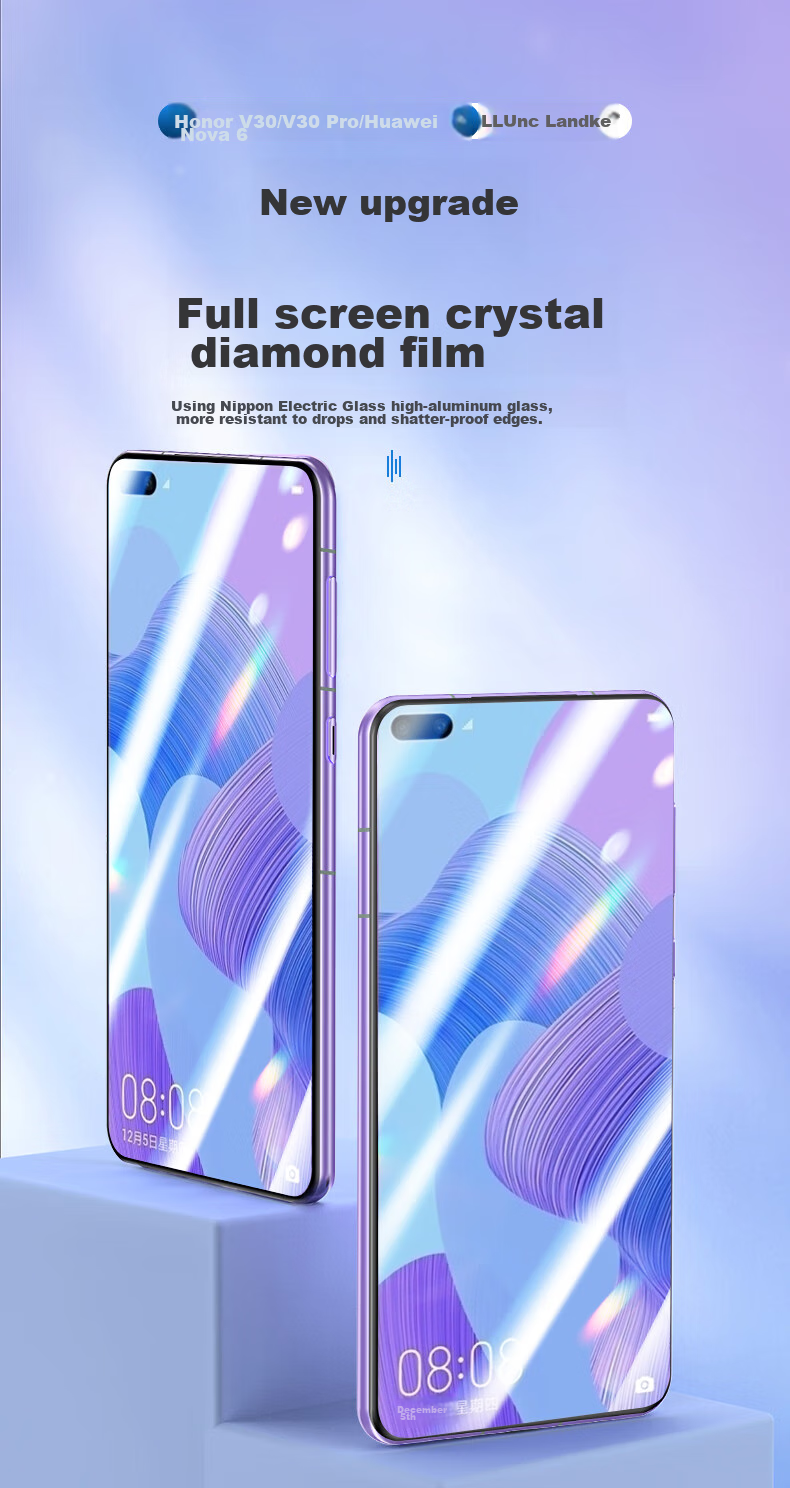 Защитное стекло LLUNC для Honor V30/V30 Pro/Huawei Nova 6/True Q3, полное покрытие экрана, защита от отпечатков пальцев, устойчивость к царапинам