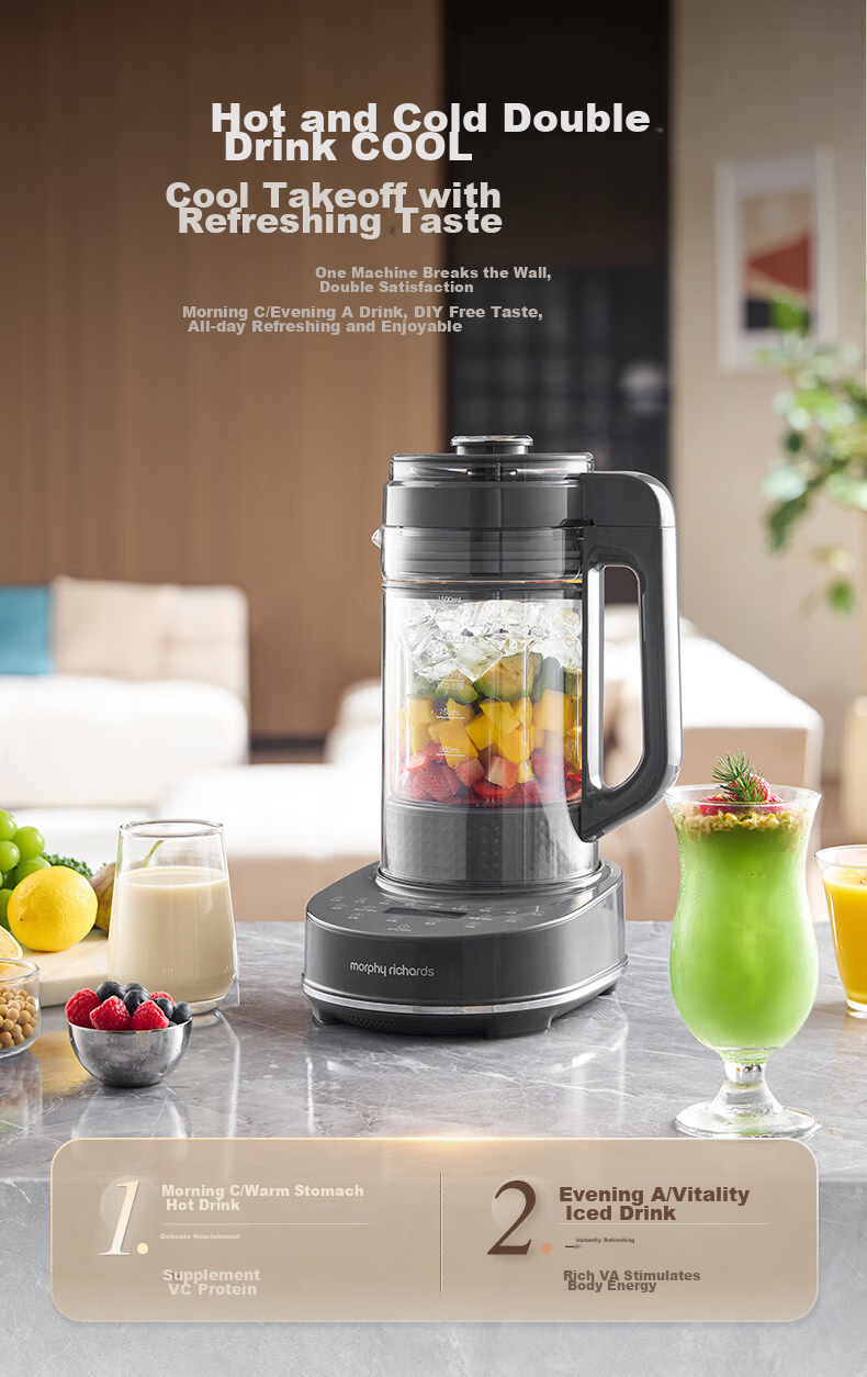 Блендер Morphy Richards MR8202A, 1.5 л, белый, с функцией подогрева воды, отделением для бобов, тихий режим, таймер, соковыжималка, приготовление детского питания