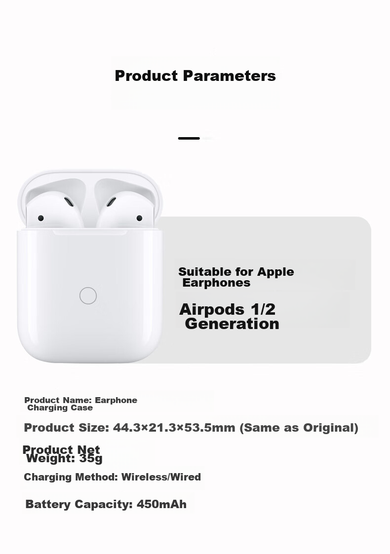 Зарядный чехол Masentek для Apple AirPods 1/2/3, беспроводной наушник, аккумулятор для утерянных или поврежденных чехлов