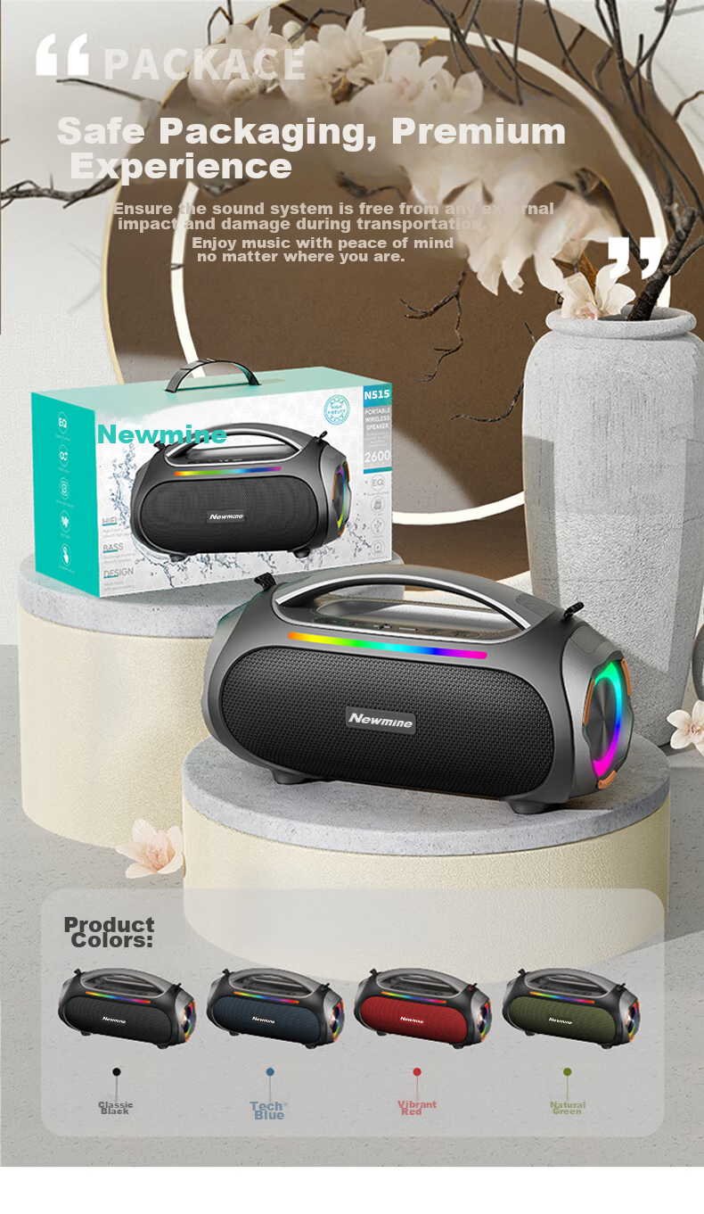 Портативная Bluetooth-колонка Newmine N515, 60 Вт, для улицы и кемпинга, с мощным сабвуфером, беспроводная, водонепроницаемая