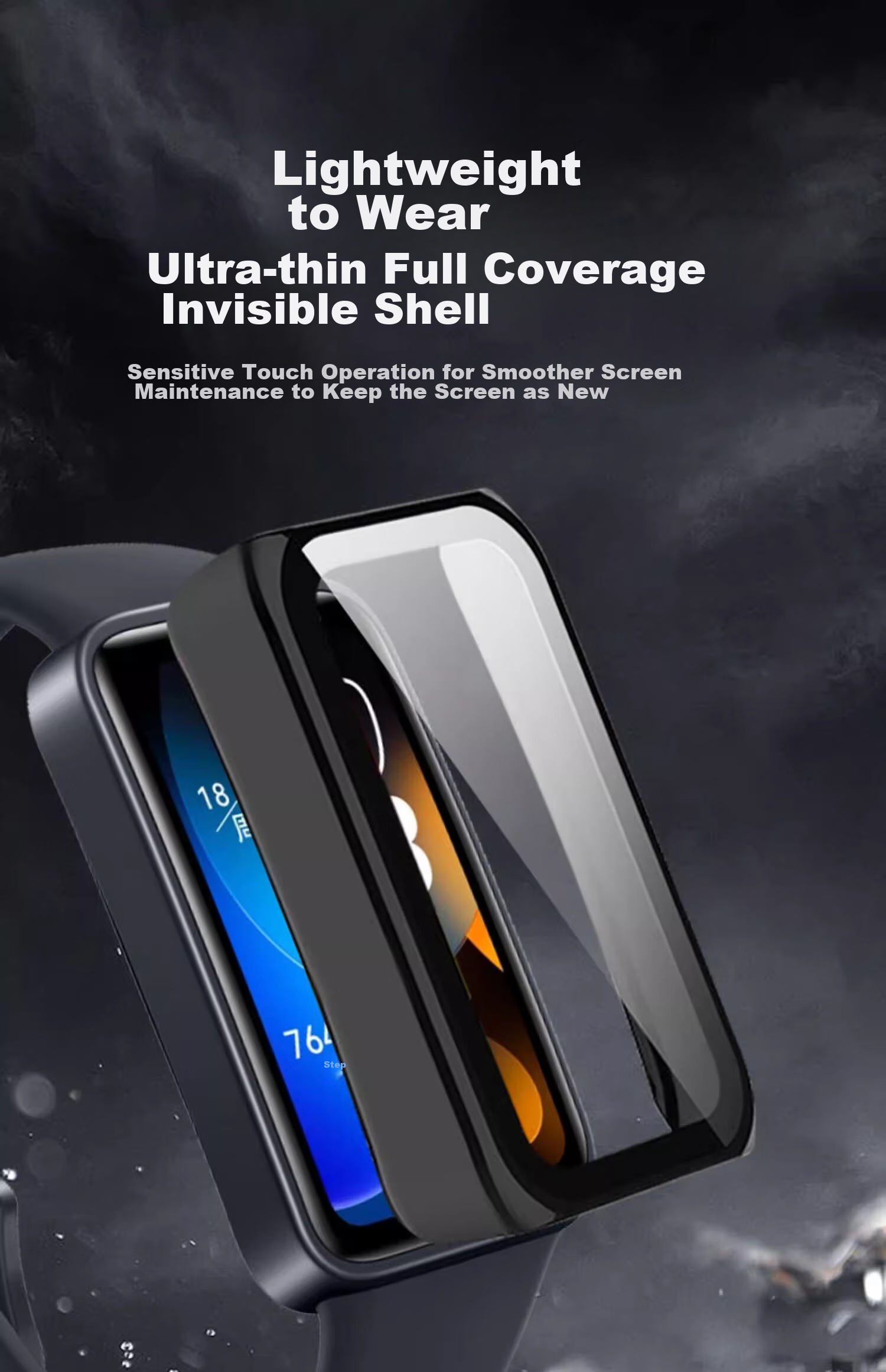 Защитный чехол Iboann для Huawei Band 9, 10, 8, прозрачный, с защитой экрана, TPU