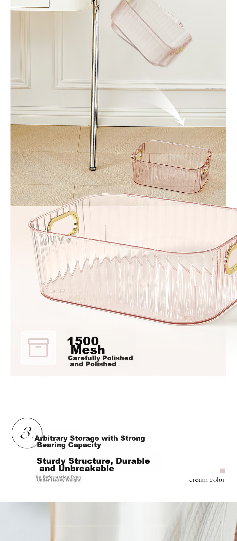 Органайзер для косметики EACHY Ice Pink, 3 яруса, прозрачный пластик