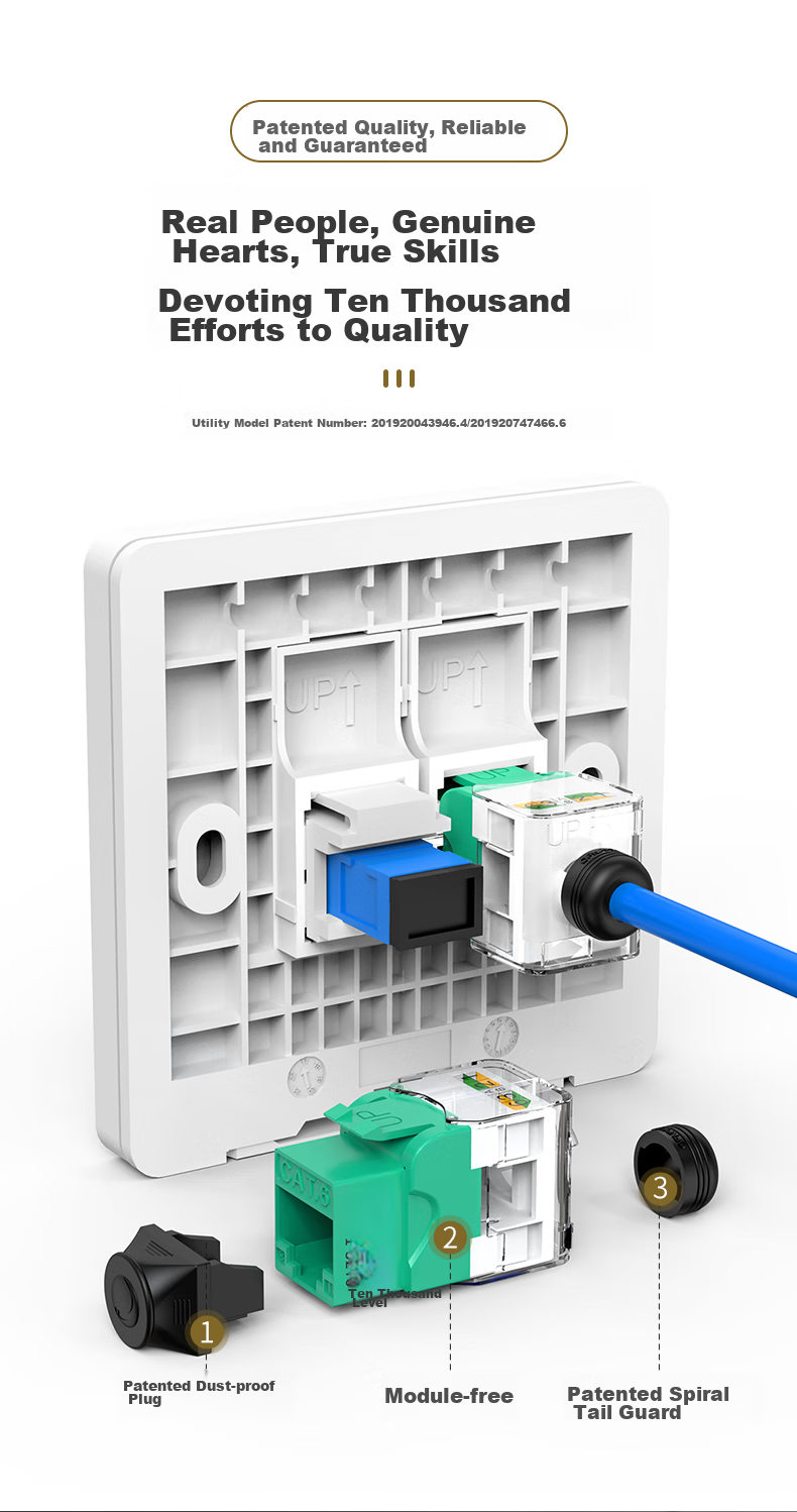 Розетка сетевая WANJEED, категория 6, Gigabit, двухпортовая, белый