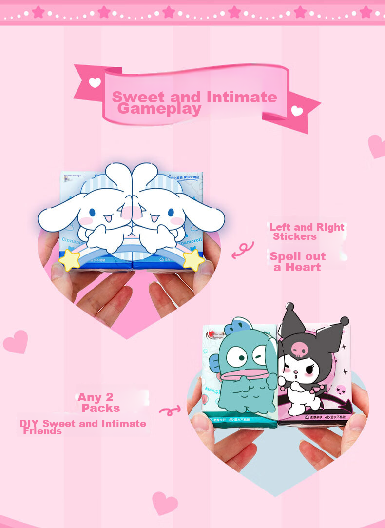 Бумажные платочки Mind Act Upon Mind, 4 слоя, 7 шт. в упаковке, издание Sanrio Co-Branded IP, печатаные, портативные, не рвутся легко, 12 упаковок в коробке
