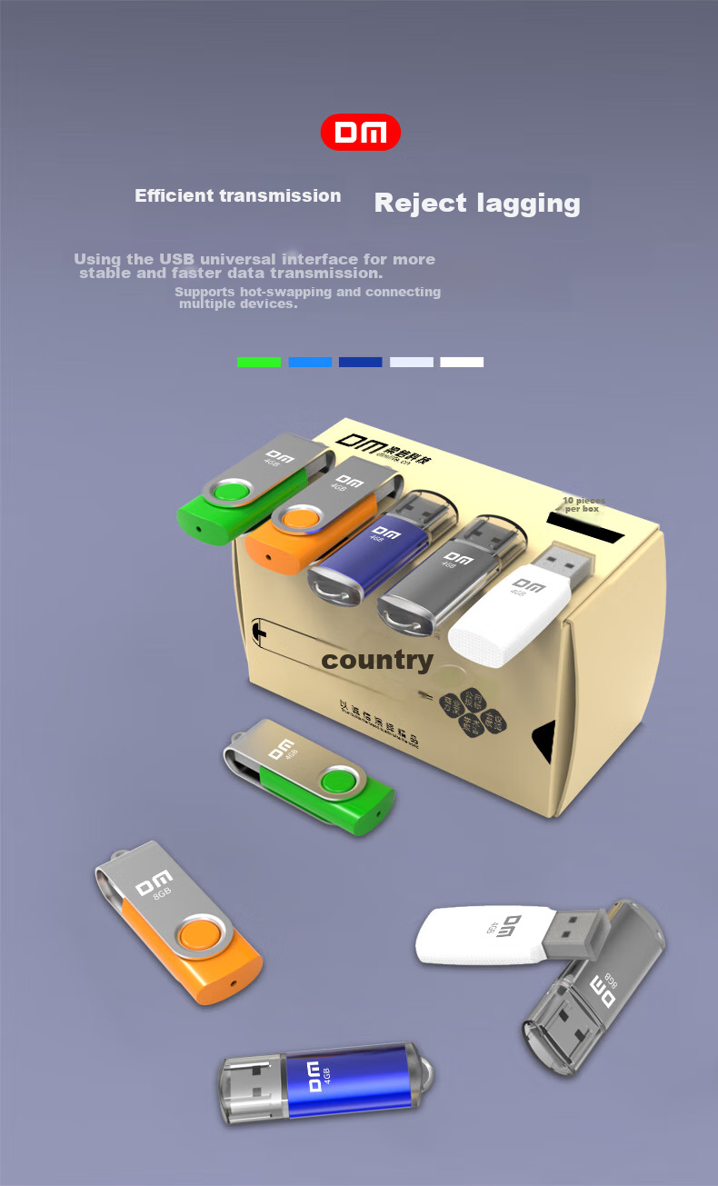 USB-флеш-накопитель DM PD120, 4 ГБ, USB 2.0, комплект из 10 штук, серебристый/оранжевый/зеленый/синий