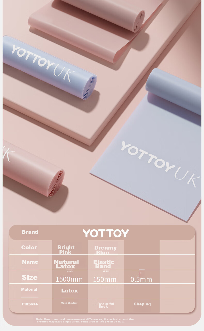 Эспандер для фитнеса Yottoy, лента для йоги, для растяжки, для тонуса мышц, для тренировки ягодиц, бедер, спины, плеч, рук, синий/розовый, 20 фунтов