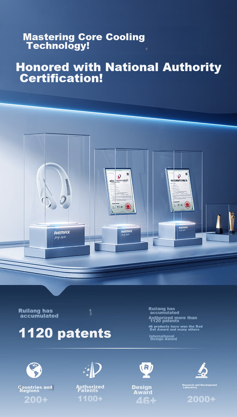 Портативный мини-вентилятор Remax F23, безлопастной, носимый на шею, с охлаждением 16°, USB, для путешествий, офиса, студентов