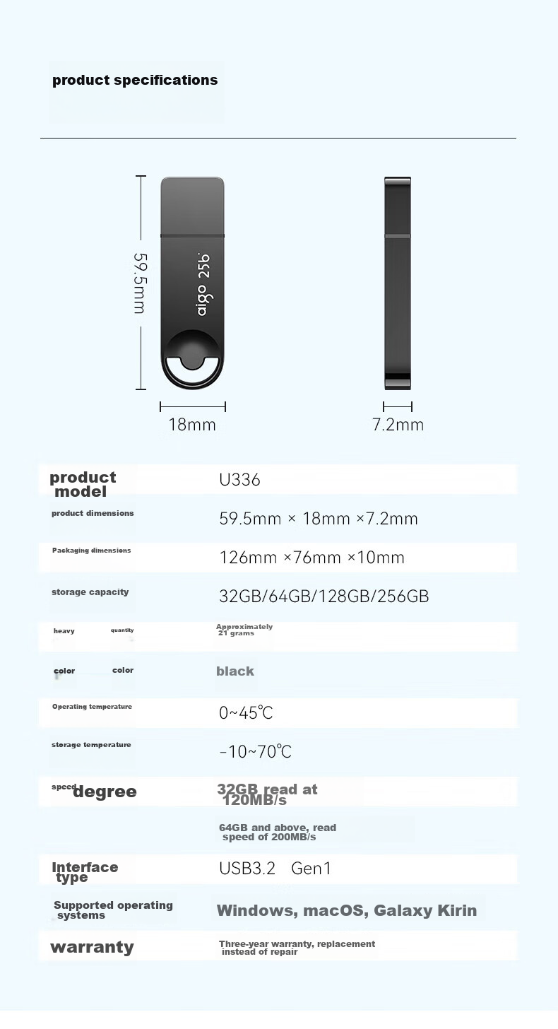 USB-накопитель Aigo U336, 64 ГБ, USB 3.2, металлический корпус, серия Smiley Office, черный