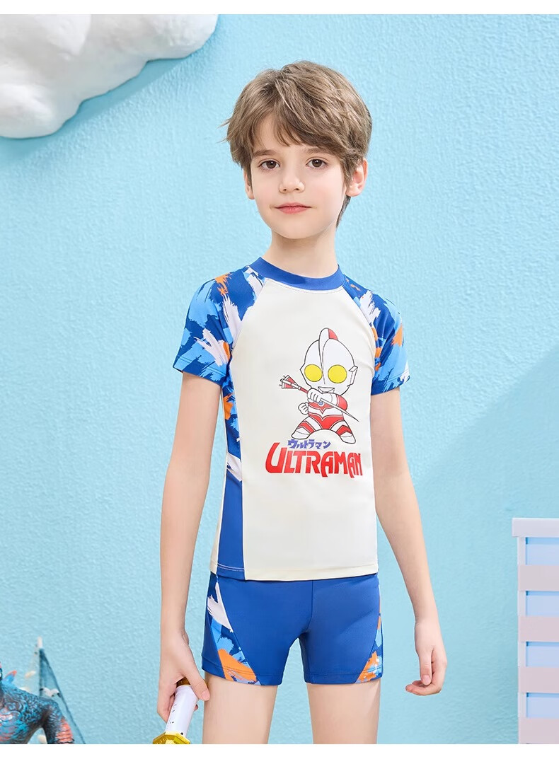 Детский купальный костюм F.DYRAA Classic Ultraman, комплект из двух предметов для мальчиков, сине-белый, размер L