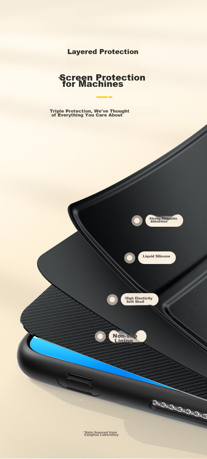 Чехол CangHua для Huawei MatePad 11.5 (2023/2024) Защитный, Бизнес, Тройной складной, Черный