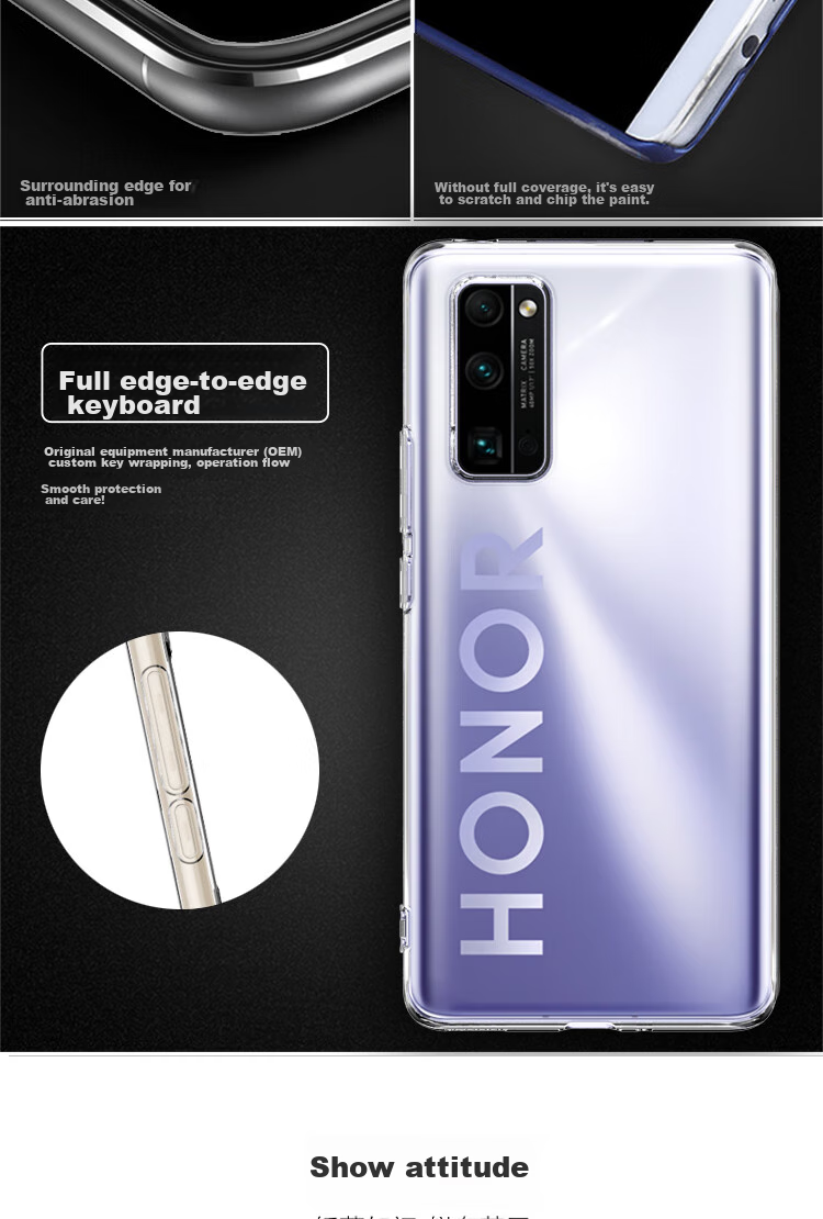 Чехол ESCASЕ для Honor 30 Pro/30 Pro+, противоударный, полный охват, мягкий силикон, с отверстием для шнурка, прозрачный защитный чехол