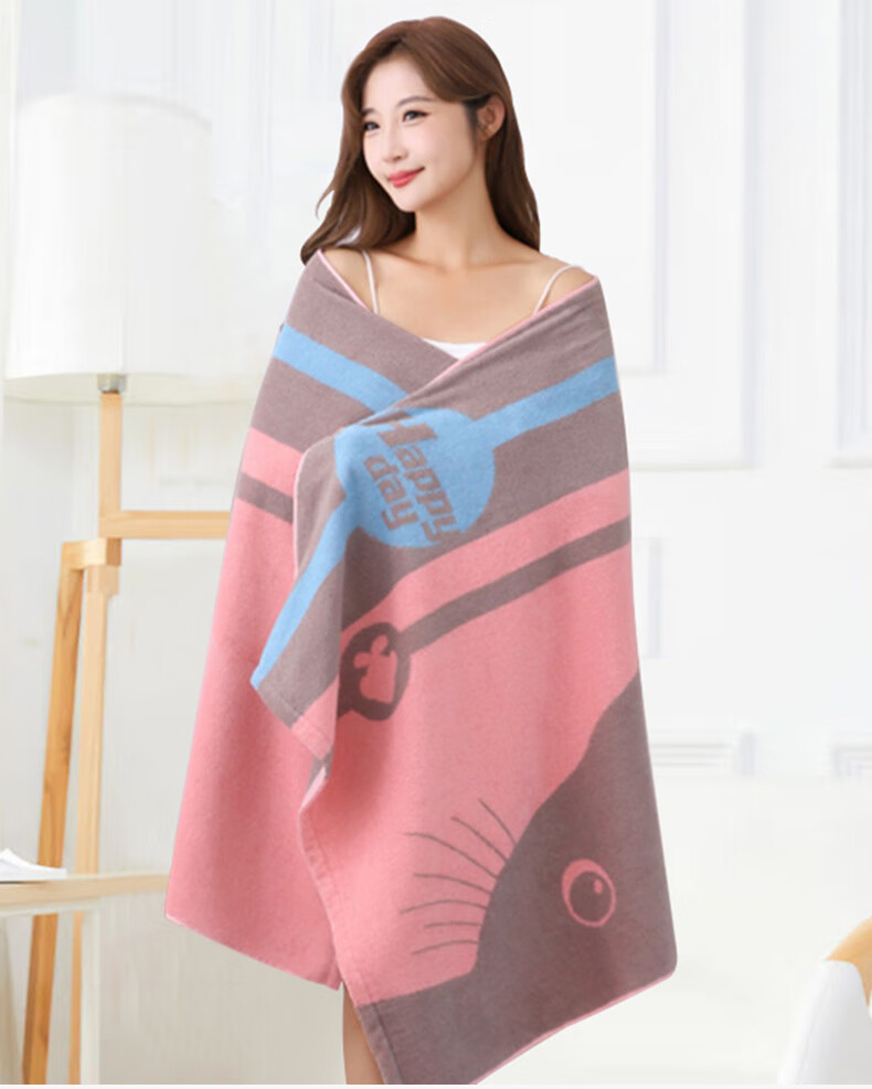 KING SHORE Pure Cotton Bath Towel, Class A Soft Cartoon Bath Towel for Home Use, Soft And Absorbent, Red, 130*63cm, 300g