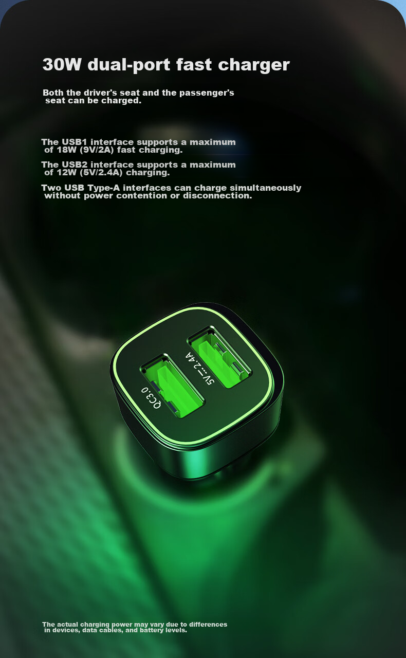Автомобильное зарядное устройство 360 C5, двойной порт, умная защита, 30 Вт, USB-A, QC3.0, AFC, FCP