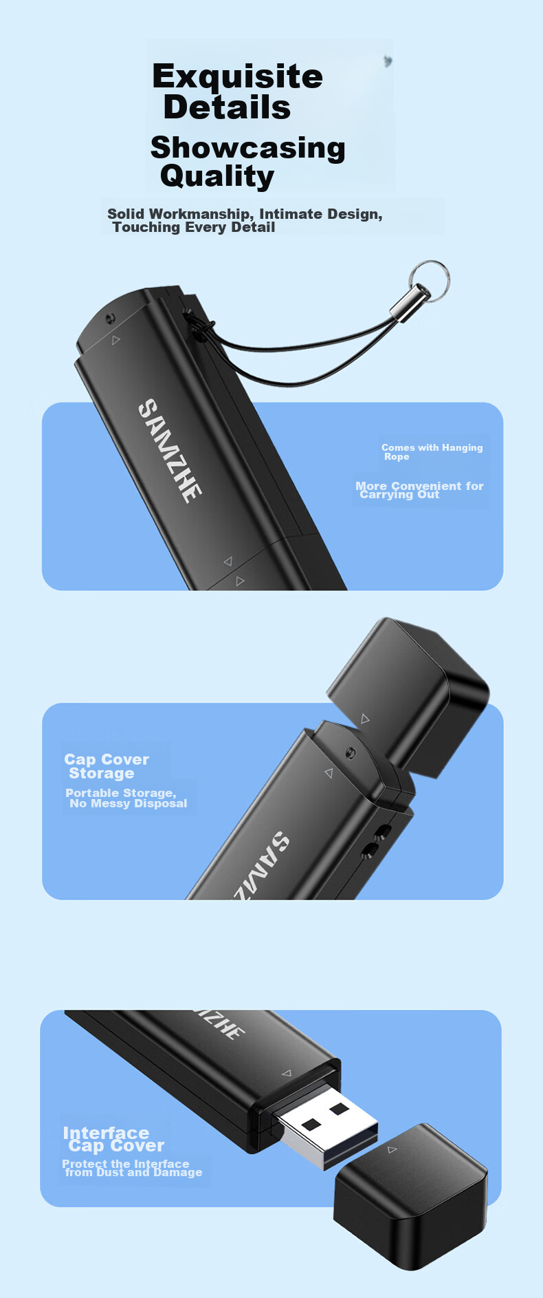 USB 2.0 Картридер SAMZHE CRA21B, черный, для SD/TF карт, 480 Мбит/с
