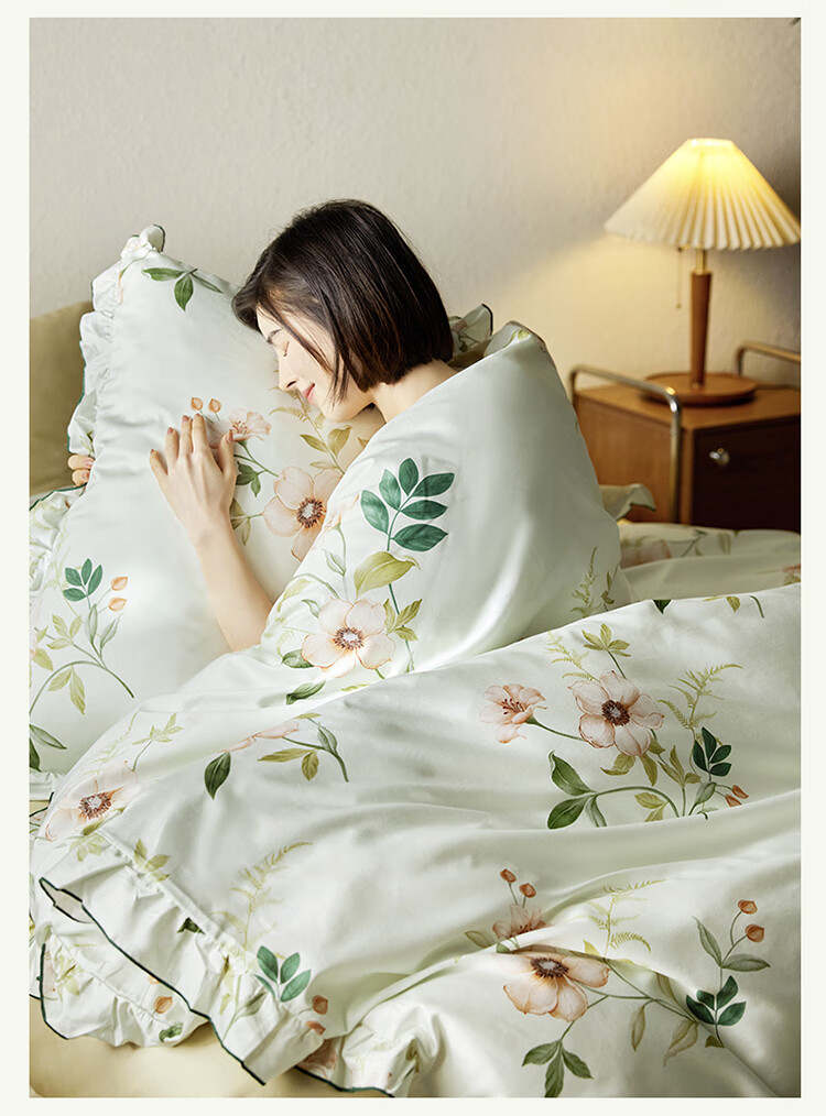 Комплект постельного белья Dohia Home Textiles, 1.8 м, 4 предмета, 100% хлопок, романтический французский стиль с оборками