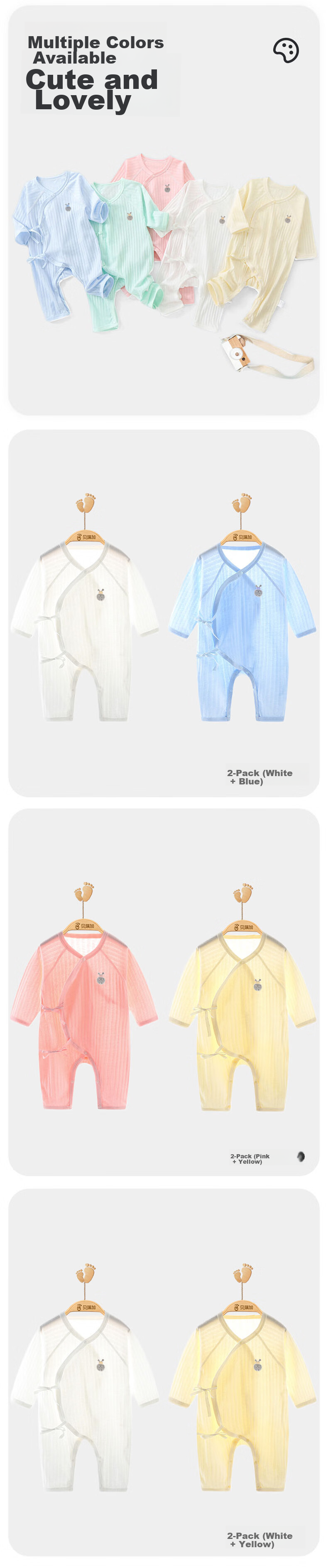 Детский комбинезон Babyprints, 2 шт., 100% хлопок, для новорожденных, тонкий, на все сезоны, дышащий, розовый и желтый, размер 66
