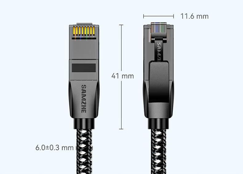Кабель SAMZHE Cat6A Ethernet, 8 метров, чистая медь, 10 гигабит, экранированная оплетка, 8-жильный витой кабель для компьютера