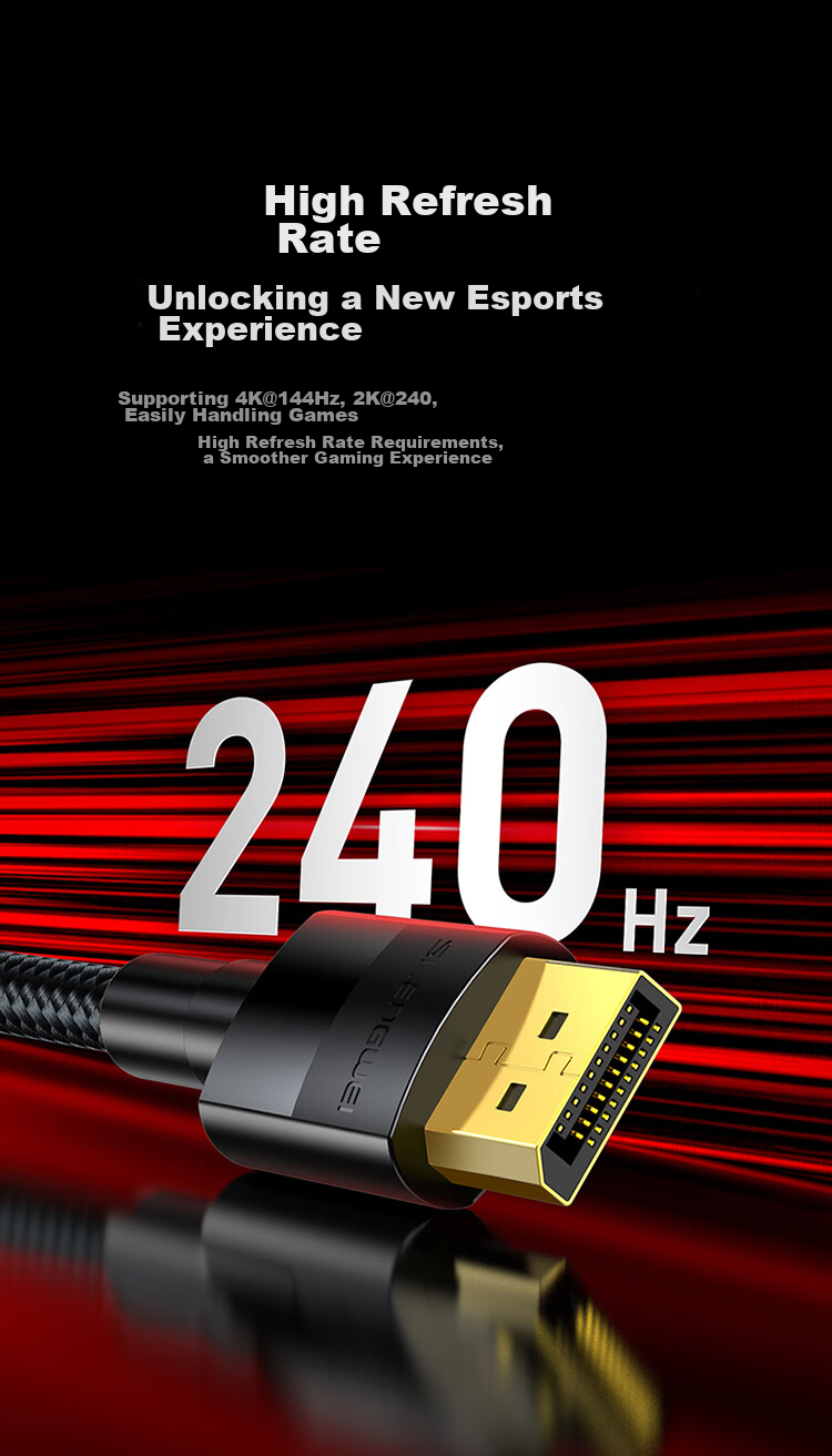 Кабель DisplayPort Shengwei ADD1015G, версия 1.4, 1.5 метра, 4K 144Hz, 8K, для компьютера, игровой монитор