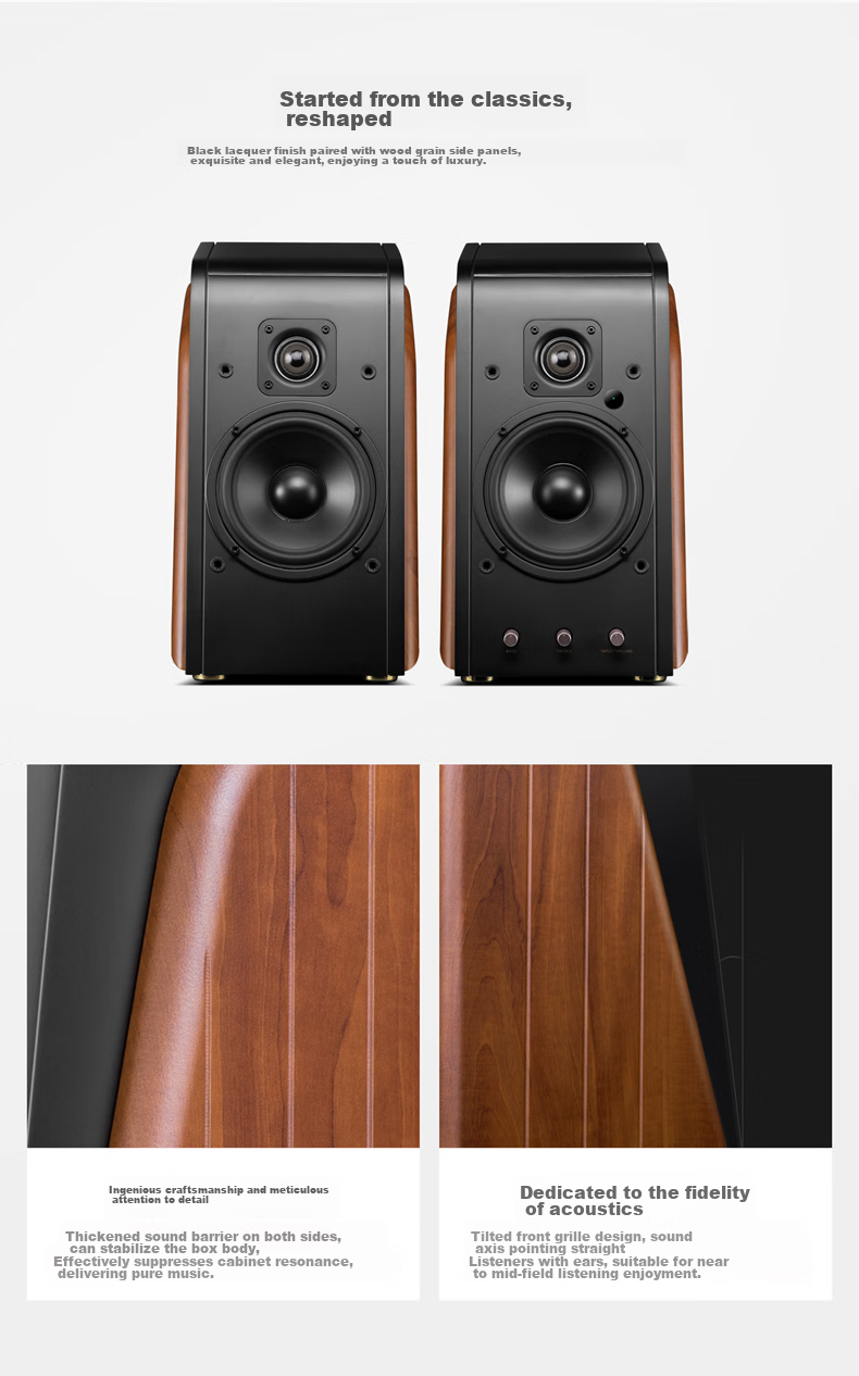 HiVi M200 2.0 канальная Bluetooth акустика, HiFi активные колонки для ноутбука, настольного компьютера, домашнего кинотеатра, натуральное дерево