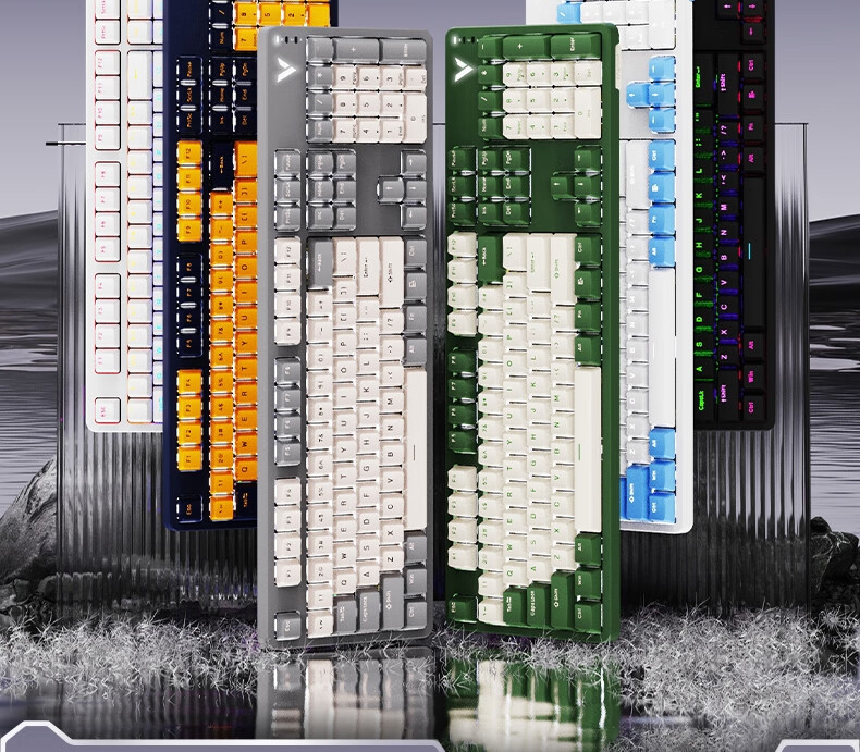 Механическая клавиатура Rapoo V500PRO White And Blue, 104 клавиши, проводная, с подсветкой, PBT двухцветные колпачки, красные переключатели