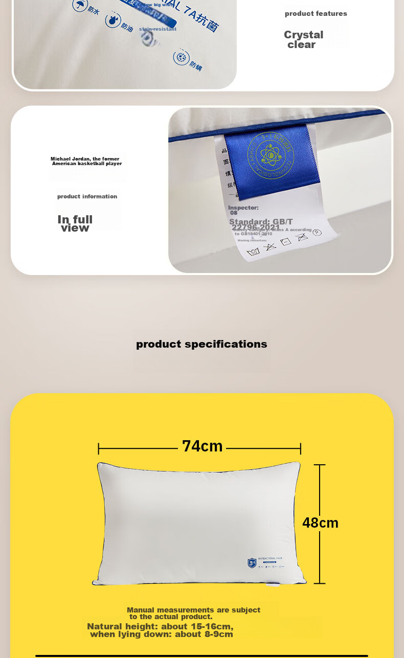 Подушка SleepHero Anti-Oily White Pillow, 40 шт., хлопок класса А, антиклещевая, антибактериальная, для глубокого сна
