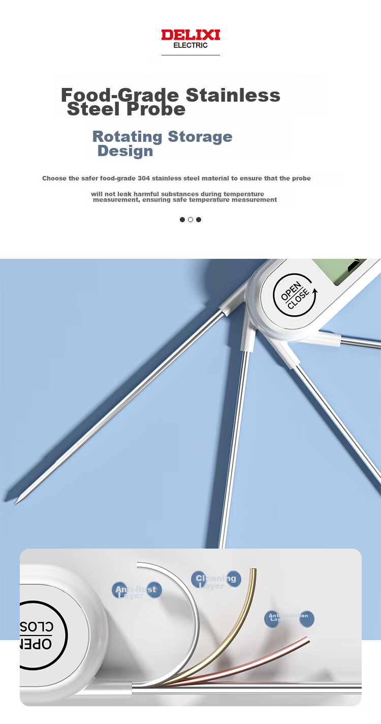 DELIXI ELECTRIC Цифровой термометр для кухни, водонепроницаемый, с подсветкой, для выпечки, воды, молока, мяса, высокая точность, перезаряжаемый