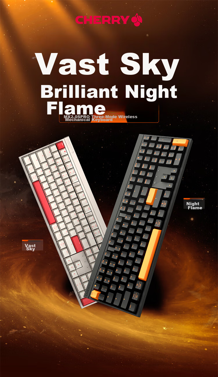 Механическая клавиатура CHERRY MX2.0 PRO, 108 клавиш, беспроводная Bluetooth, игровая и офисная, для ПК, совместима с WIN/MAC, переключатели Night Flame Tea