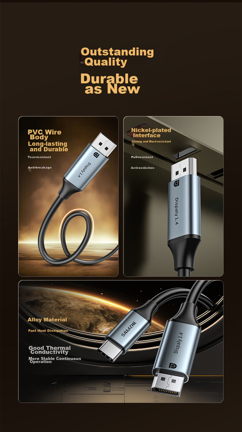 Кабель SAMZHE Type-C - DP 1.4, Thunderbolt 4/5, USB-C адаптер, 8K60/2K360Hz, 1.5 метра