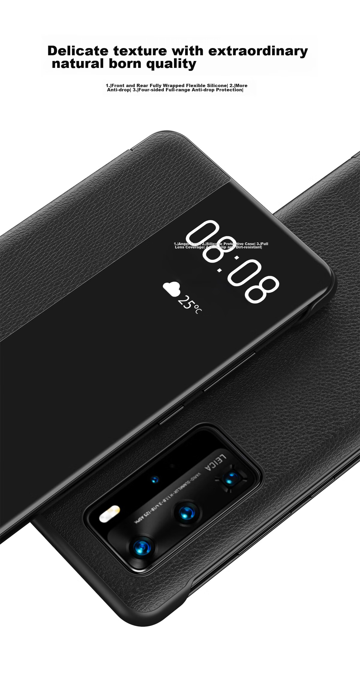 Чехол-книжка ZhengJian из натуральной кожи для Huawei P40 Pro, с окном Smart View, черный