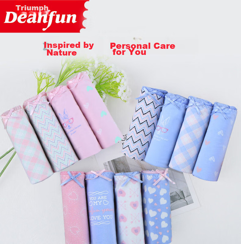 Женские трусы Deanfun, серия Sweetheart, с принтом, хлопок, Средняя посадка, размер XXL, 4 шт. в подарочной упаковке
