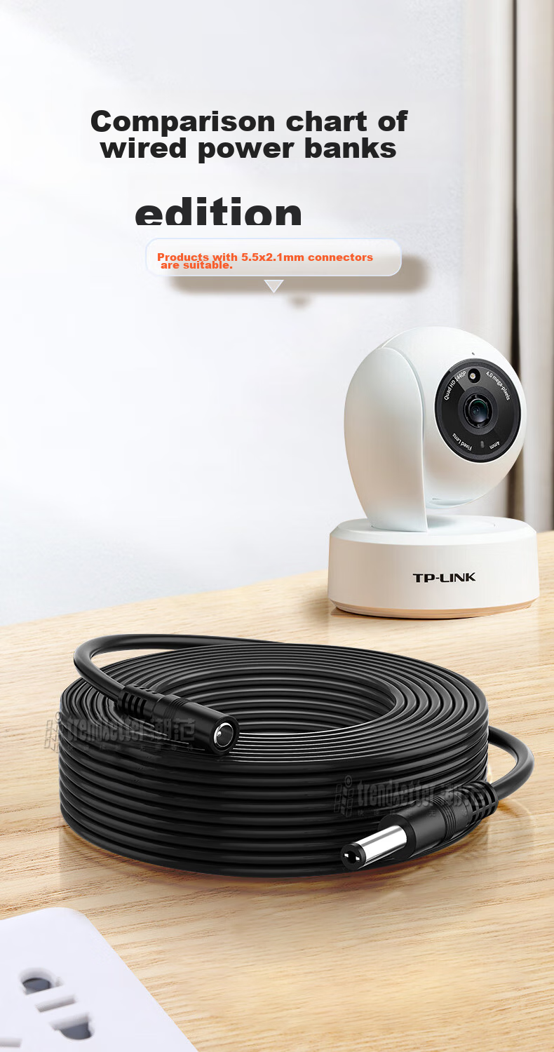 Кабель питания Chaofan для камер видеонаблюдения Hikvision, Dahua, Pulin, TP-Link, Xiaomi, DC12V, удлинитель, 3 метра, черный