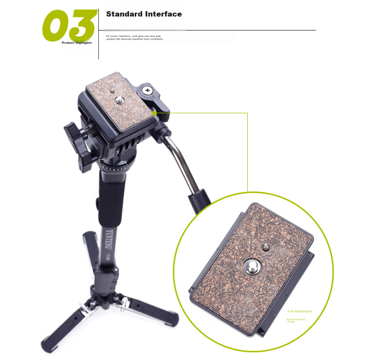 YUNTENG Monopod 038 Professional Photography And Videography Monopod, Hydraulic Head Single-Legged Tripod, DSLR Camera DV Camcorder Selfie Stand with Support Foot Pad Monopod