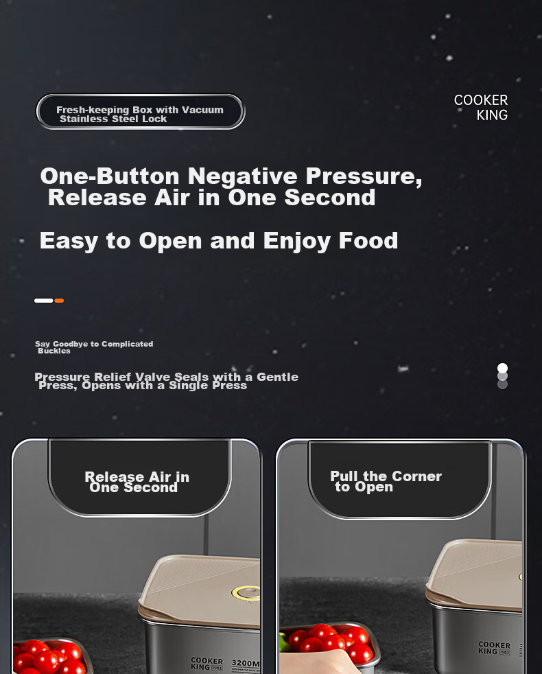 Контейнер для хранения еды COOKER KING из нержавеющей стали 304, вакуумный, герметичный, 1100 мл