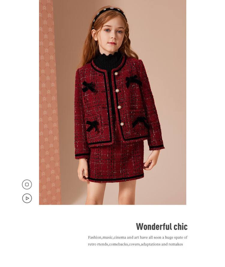 Детский комплект ASK JUNIOR для девочек, осенне-зимний, в стиле Chanel, с юбкой, новогодний костюм, красный, размер 170