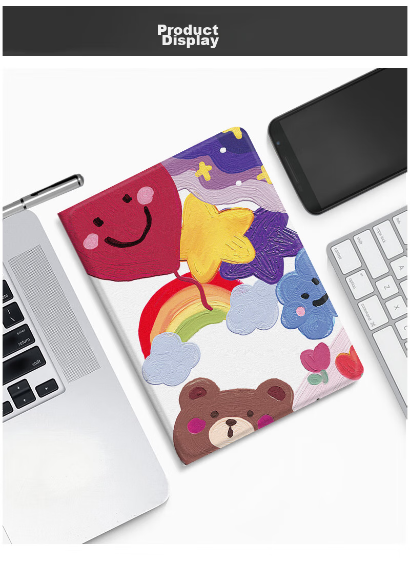 Чехол для iPad 10.2 "Yingkaida" для детей, с защитой от падений, противоударный, с милым дизайном "Воздушный шар и Тедди"