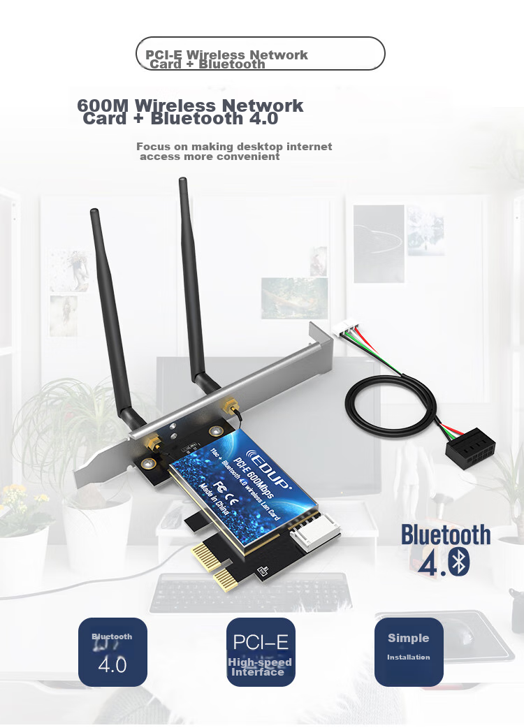 Wi-Fi Bluetooth 4.0 сетевая карта EDUP EP-9619, 600M Dual-Band PCI-E, беспроводной модуль для настольного компьютера