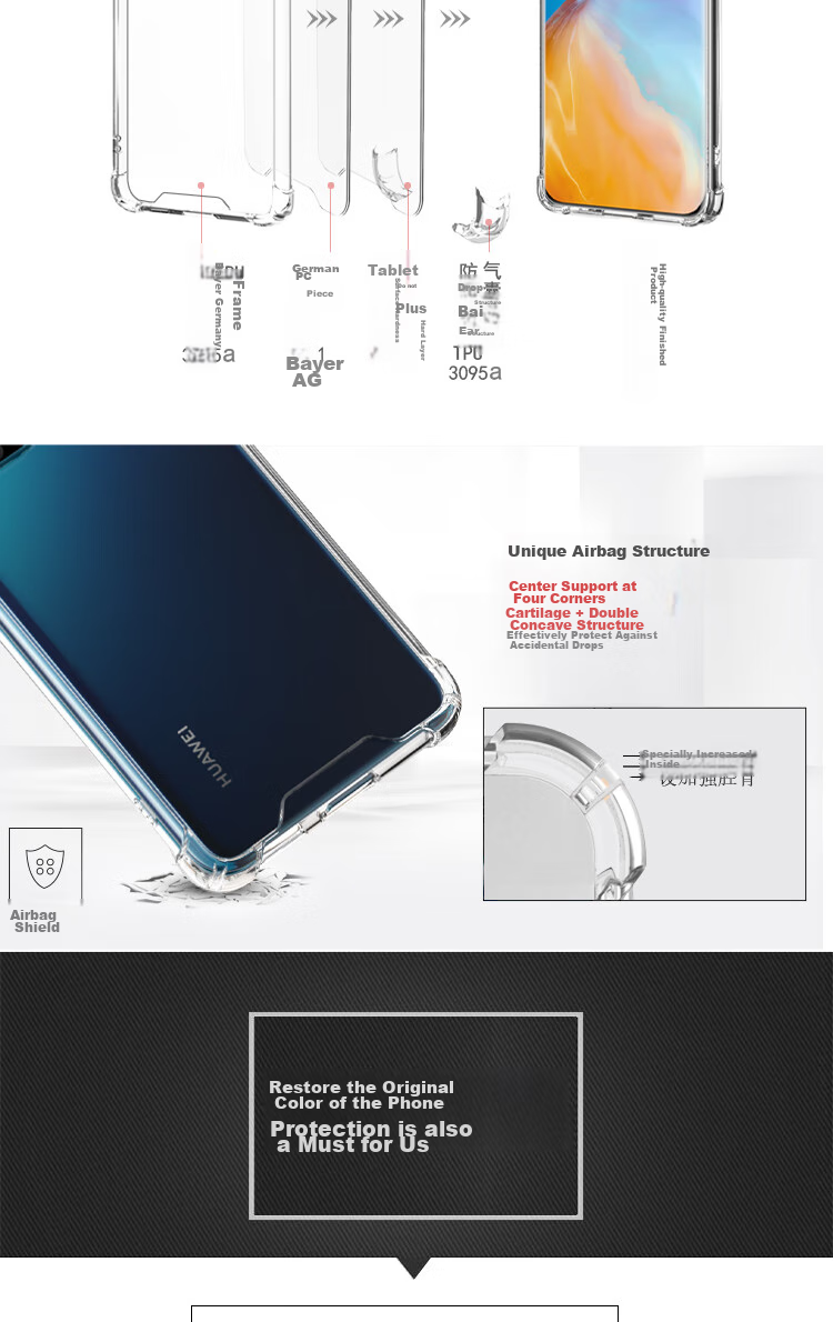 Чехол для телефона ESCASE для Huawei P40 Pro, полный комплект защиты, противоударный, прозрачный, с воздушной подушкой, двойной материал, защита от падений и пожелтения, модный, импортный немецкий ТПУ, высокая прозрачность