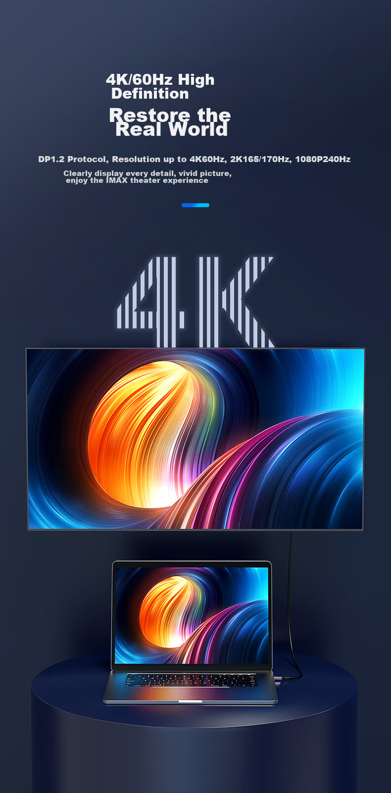 Переходник BIAZE Type-C на DP 1.2, кабель-адаптер 4K 60Hz, 165Hz, Thunderbolt 3, для ноутбука, внешний монитор, 240Hz, 1 метр