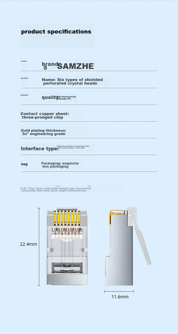 Разъемы RJ45 SAMZHE для кабелей Cat6, экранированные, 10 шт.