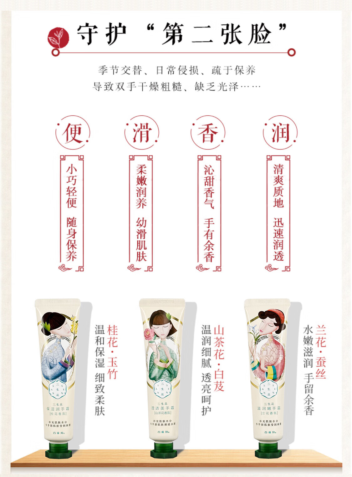 三生花百雀羚出品护手霜礼盒40g*4 亮肤滋润保湿套装女神节礼物