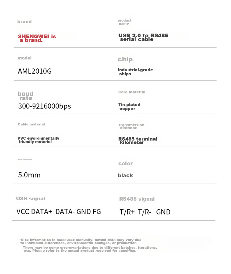 Кабель Shengwei USB to RS485, 1 метр, AML2010G, промышленный